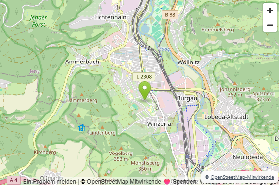 Karte mit dem Standort der Zimmerei & Bautischlerei Gruner in Jena